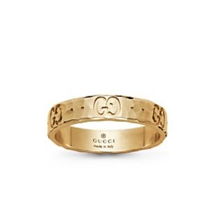 New Gucci 18k Gold Icon GG Hammered Ring Size 8